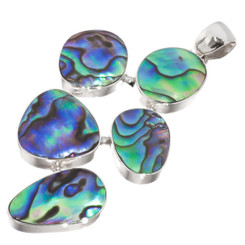 925 Silver Big A Grade Paua Abalone Shell Sterling Pendant, 2 1/2"