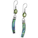 925 Silver Lavish Green Peridot Paua Abalone Shell Drop Earrings, 1 7/8"