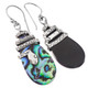 925 Silver Snake On Teardrop Paua Abalone Shell Sterling Earrings, 1 5/8"