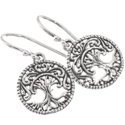 925 Silver Handmade Bali Work Tree Of Life Filigree Sterling Earrings, 13/16"