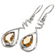 925 Silver Teardrop Pear Citrine Spiral Sterling Drop Earrings, 1 3/8"