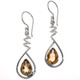 925 Silver Teardrop Pear Citrine Spiral Sterling Drop Earrings, 1 3/8"