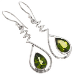 925 Silver Teardrop Pear Green Peridot Spiral Sterling Drop Earrings, 1 1/4"