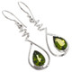 925 Silver Teardrop Pear Green Peridot Spiral Sterling Drop Earrings, 1 1/4"