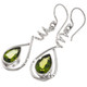 925 Silver Teardrop Pear Green Peridot Spiral Sterling Drop Earrings, 1 1/4"