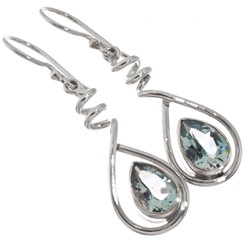 925 Silver Teardrop Pear Blue Topaz Sterling Drop Earrings, 1 1/4"