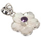 925 Silver Mother Of Pearl Shell Plumeria Flower Amethyst Pendant, 1 1/8"