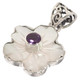 925 Silver Mother Of Pearl Shell Plumeria Flower Amethyst Pendant, 1 1/8"