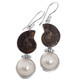 Ammonite Fossil White Mabe Cultured Pearl Sterling Silver Earrings, 1 1/4"