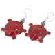 925 Silver Red Sponge Coral Inset Dangle Drop Turtle Earrings, 1 1/8"