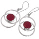 925 Silver Red Coral Double Hoops Sterling Dangle Drop Earrings, 1"