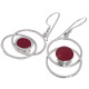 925 Silver Red Coral Double Hoops Sterling Dangle Drop Earrings, 1"