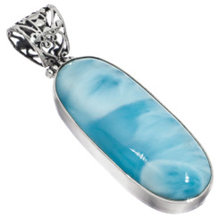 Dominican Republic Blue Larimar 925 Sterling Silver Pendant, 1 7/8