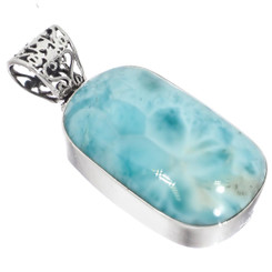 Dominican Republic Blue Larimar 925 Sterling Silver Pendant, 1 3/4