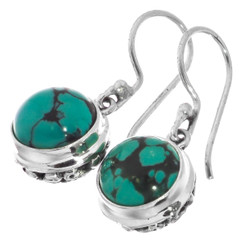 925 Silver Genuine Turquoise Sterling Filigree Drop Earrings, 1/2"