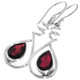 925 Silver Teardrop Pear Red Garnet Spiral Sterling Earrings, 1 3/8"