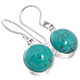 925 Silver Dainty Round Genuine Turquoise Pictured Sterling Earrings, 1/2"