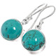 925 Silver Dainty Round Genuine Turquoise Pictured Sterling Earrings, 1/2"