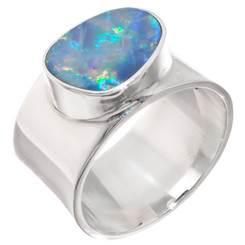 925 Silver Big Blue Natural Freeform Australian Opal Sterling Sz 6 Ring