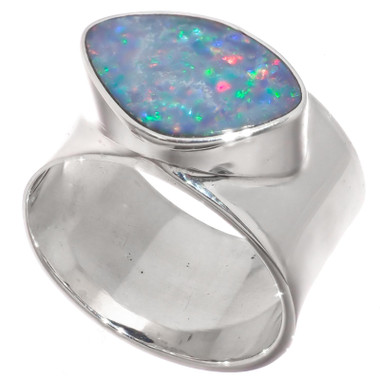 925 Silver Big Blue Natural Freeform Australian Opal Sterling Sz 6 Ring