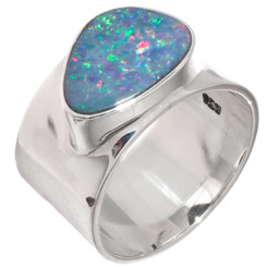 925 Silver Big Blue Natural Australian Opal Sterling Sz 7 Ring