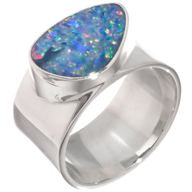 925 Silver Big Blue Natural Australian Opal Sterling Sz 7 Ring