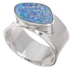 925 Silver Big Blue Natural Australian Opal Sterling Sz 8 Ring