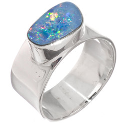 925 Silver Big Blue Natural Australian Opal Sterling Sz 9 Ring