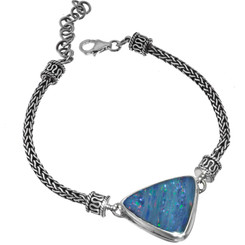 925 Silver Genuine Natural Huge Australian Opal Sterling Chain Bracelet, 7-8"