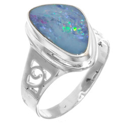 925 Silver Large Blue Natural Australian Opal Sterling Sz 8 Ring