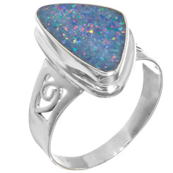 925 Silver Large Blue Natural Australian Opal Sterling Sz 9 Ring