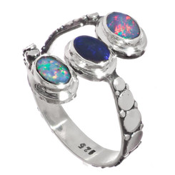 925 Silver Triple Natural Australian Opal Gem Sterling Sz 9 Ring