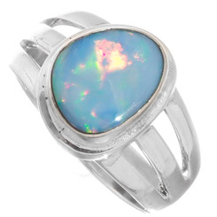 925 Silver Blue Natural Australian Opal Sterling Sz 6 Ring