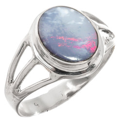 925 Silver Blue Natural Australian Opal Sterling Sz 8 Ring