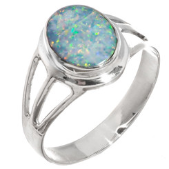 925 Silver Blue Natural Australian Opal Sterling Sz 9 Ring