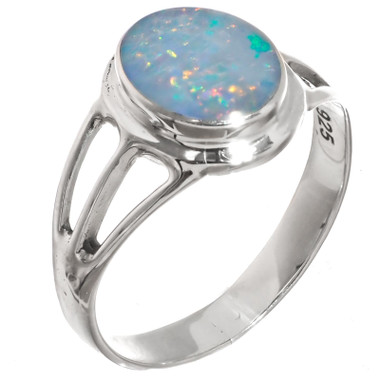 925 Silver Blue Natural Australian Opal Sterling Sz 9 Ring