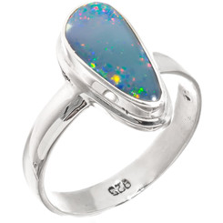 Large Natural Australian Opal 925 Sterling Silver Ring, Sz 9