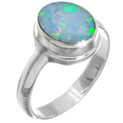 Large Natural Australian Opal 925 Sterling Silver Ring, Sz 7