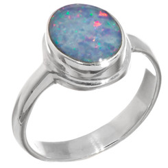 Large Natural Australian Opal 925 Sterling Silver Ring, Sz 7