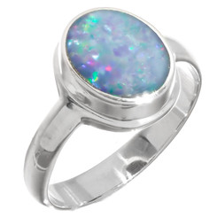 Large Natural Australian Opal 925 Sterling Silver Ring, Sz 7