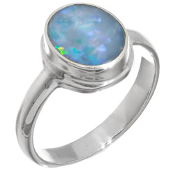 Large Natural Australian Opal 925 Sterling Silver Ring, Sz 7