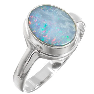 Large Natural Australian Opal 925 Sterling Silver Ring, Sz 7