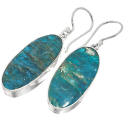 925 Silver Gorgeous Deep Aquamarine-tone Apatite Sterling Drop Earrings, 1 1/8"