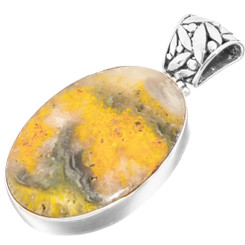 925 Silver Large Bumble Bee Jasper Designer Cab Sterling Pendant, 2 1/8"
