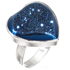 Heart Cobalt Blue Titanium Druzy Drusy Agate Sterling Silver Adj Sz 7 Ring