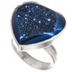Heart Cobalt Blue Titanium Druzy Drusy Agate Sterling Silver Adj Sz 7 Ring