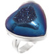Heart Cobalt Blue Titanium Druzy Drusy Sterling Silver Adj Sz 9 Ring