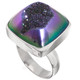 Square Violet Blush Titanium Agate Druzy Drusy Sterling Silver Adj Sz 8 Ring