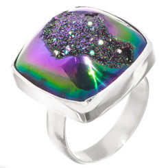 Square Violet Blush Titanium Agate Druzy Drusy Sterling Silver Adj Sz 7 Ring