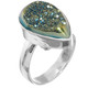 925 Silver Teardrop Pear Titanium Agate Druzy Size 8 Sterling Ring, 13/16"